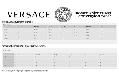 versace bra size chart|versace size chart uk.